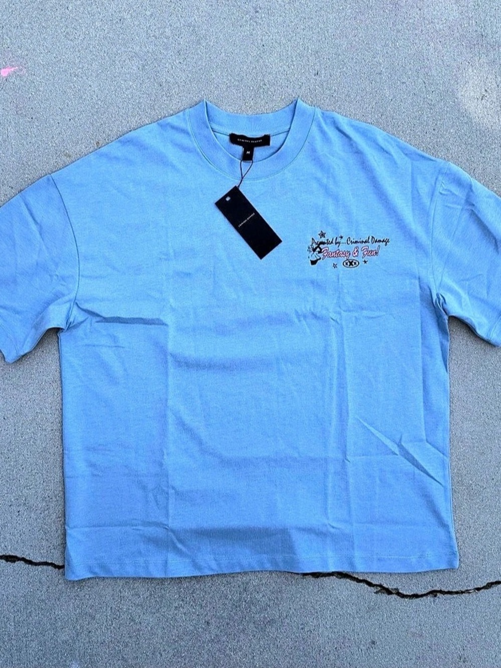 Criminal Damage Fantasy & Fun T-Shirt Graphic Tee Blue Medium